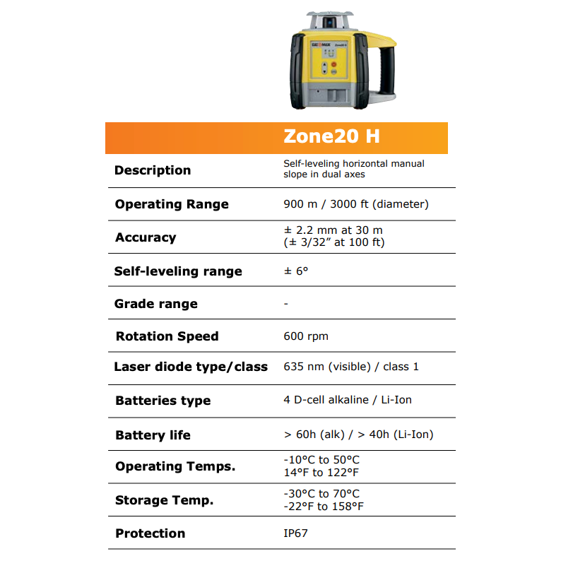 GeoMax Zone20 H Leveling Laser with Pro Receiver (6010636)